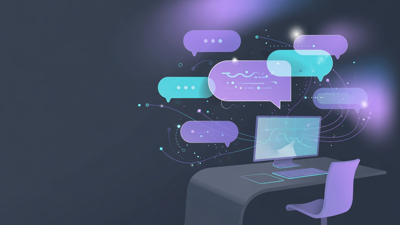 Cozy desk scene with laptop and soft AI glow